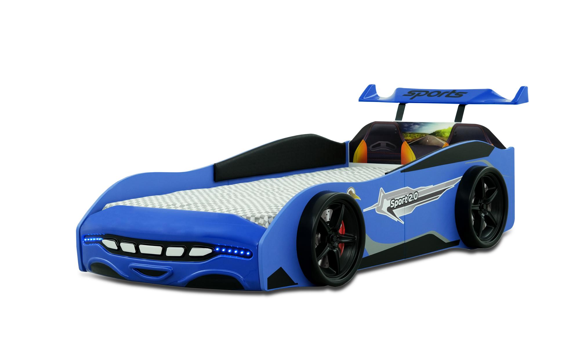 Autobett Kinderbett Sport 2.0 Blau mit Spoiler