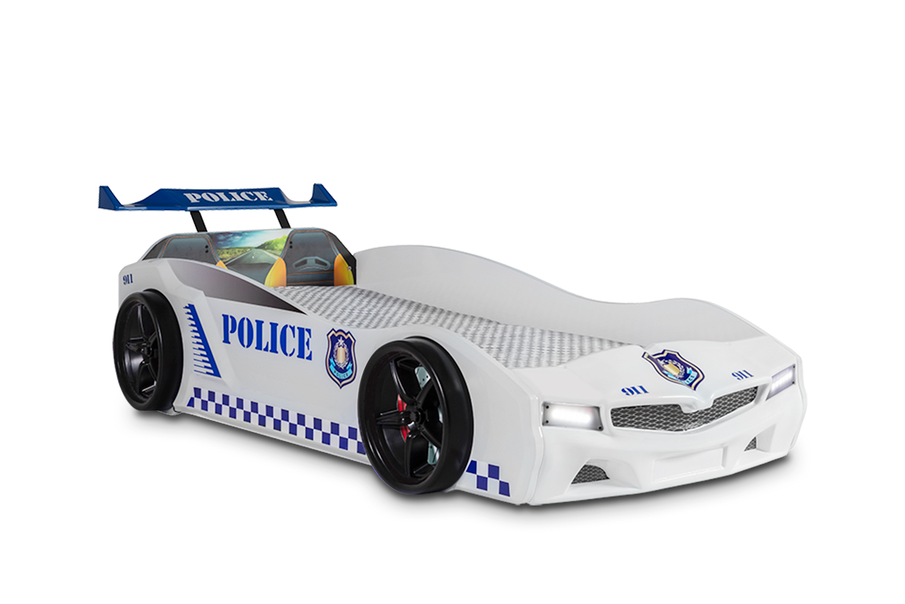 Autobett SPX Police mit blinkendem Blau-Rotlicht