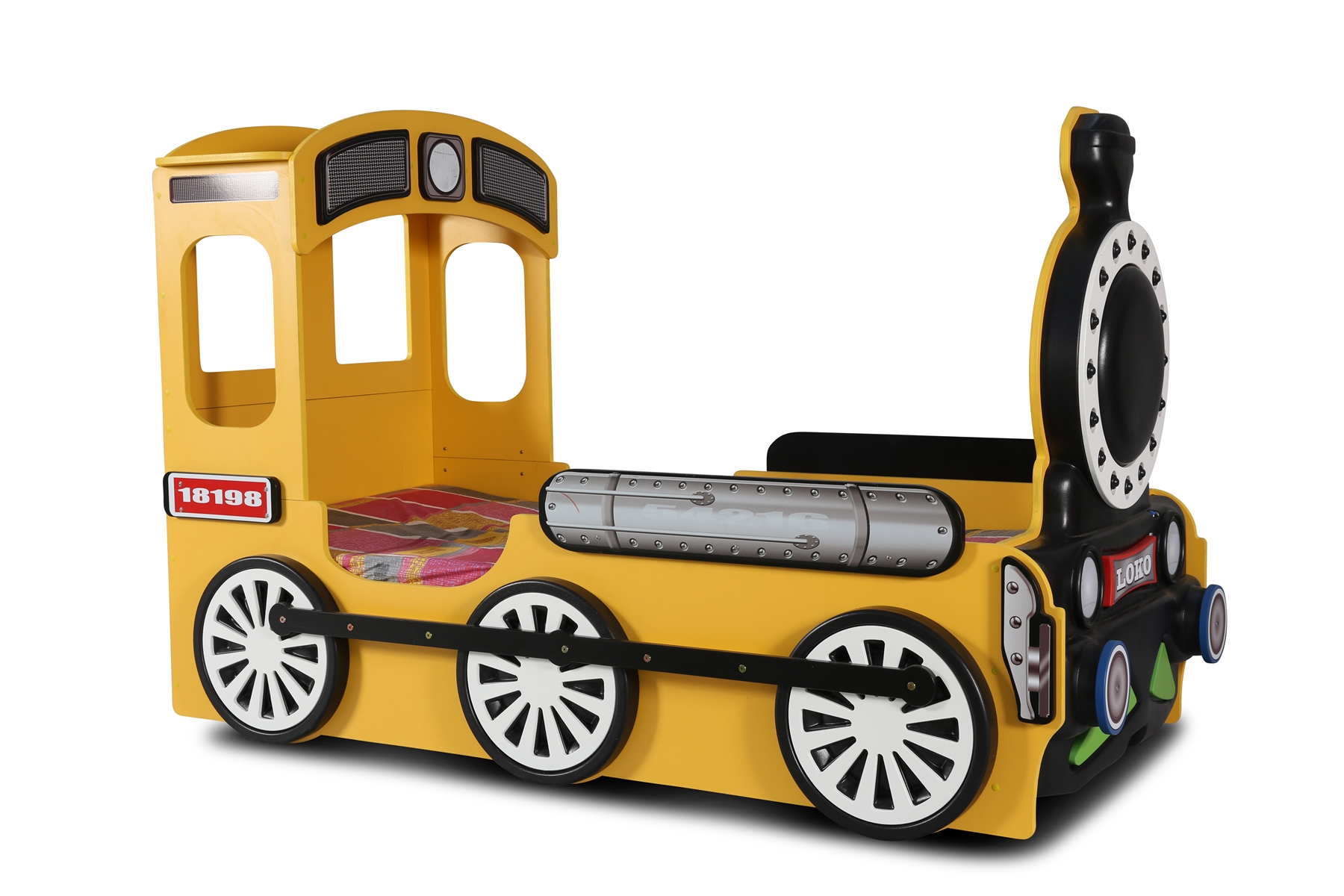 Lokomotive Kinderbett mit Matratze & Rost in Gelb
