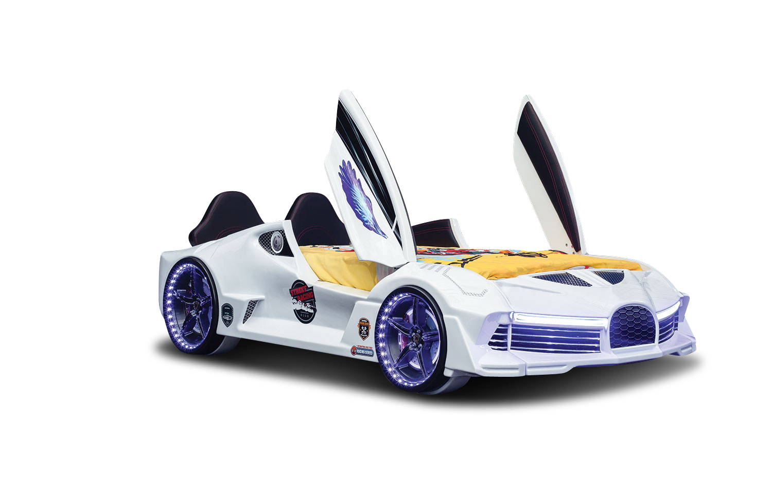 Autobett GT 999 AERO Weiß mit Türen und Sportsitzen