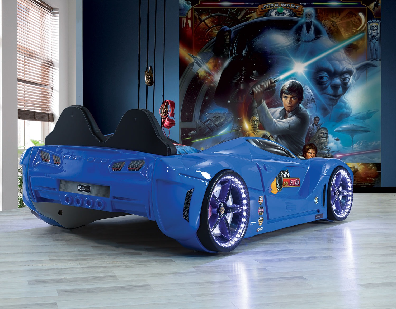 Autobett mit Bluetooth in Blau Drift mit LED USB und Sound