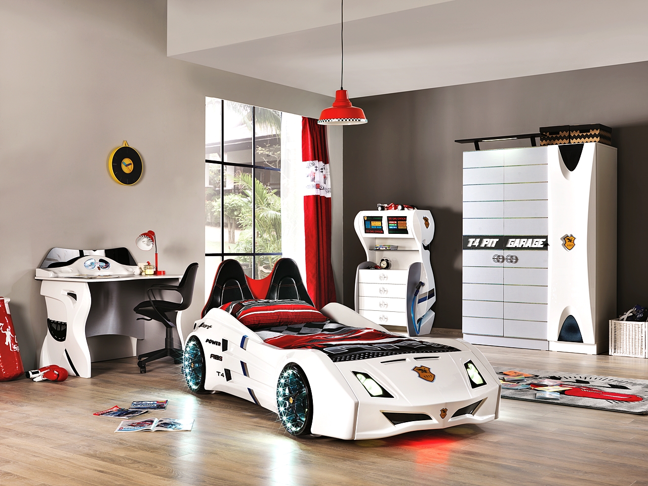 Titi Zimmer mit Autobett Cat Garage Car Weiß Schwarz